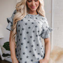  Joelle Star Ruffled Sleeve Crew Neck Top