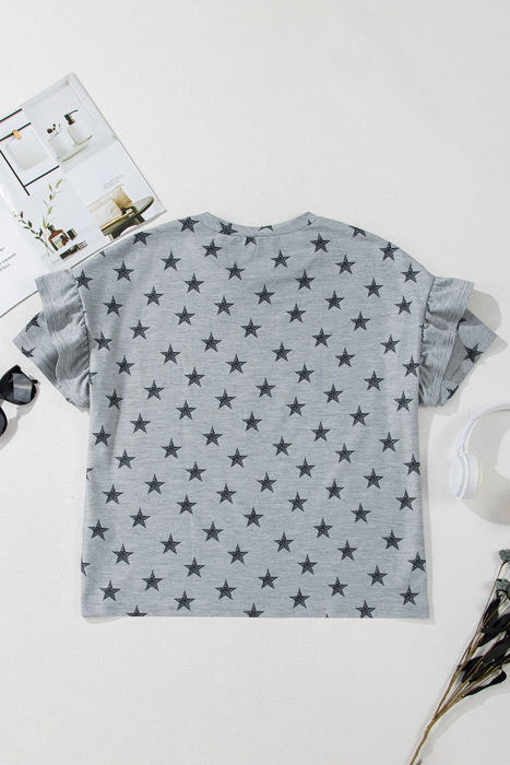 Joelle Star Ruffled Sleeve Crew Neck Top