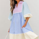  Joelle Striped Ric Rac Puff Sleeve Collared Mini Dress