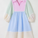  Joelle Striped Ric Rac Puff Sleeve Collared Mini Dress