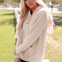  Joelle Waffle Knit Buttons Hooded Sweater