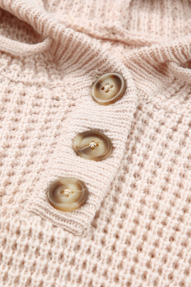 Joelle Waffle Knit Buttons Hooded Sweater