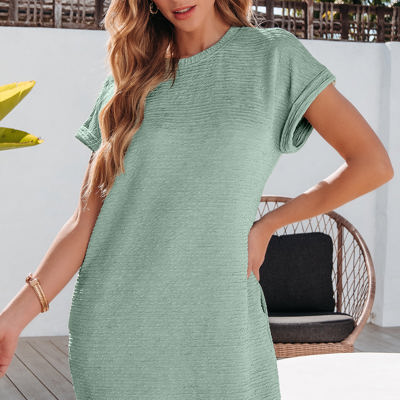 Jolie Textured Crinkle Short Sleeve T-Shirt Dress