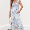Sky Blue Large Josephine Floral Smocked High Waist Sleeveless Long Dress