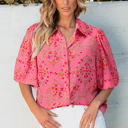 Rose Red XL Josephine Floral Wide Short Sleeve Loose Top