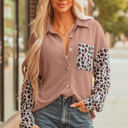 Dark Khaki Small Journee Leopard Ribbed Casual Shacket