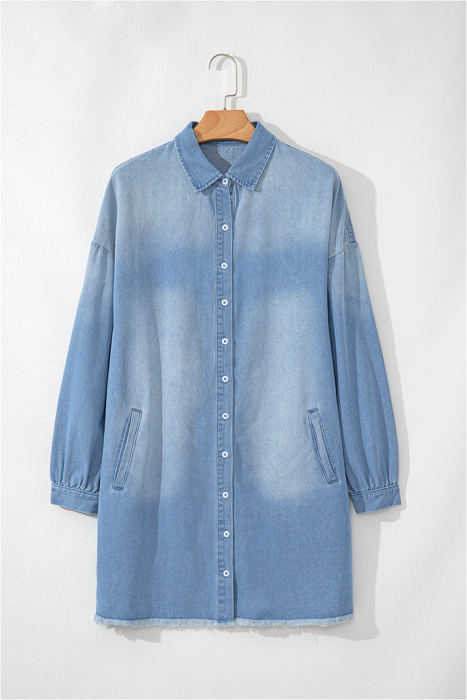 Journee Medium Washed Denim Shirt Dress