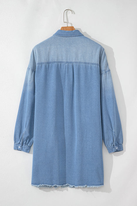 Journee Medium Washed Denim Shirt Dress