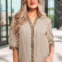 Brown Stripe Medium Jream Down Half Sleeve Shirt