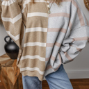 Khaki Stripe Large Jream Stripe Colorblock Oversized Sweater