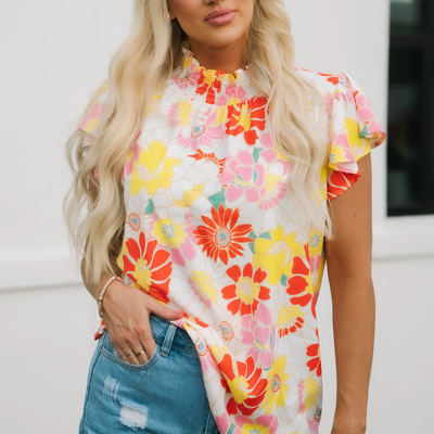 Judith Multicolor Flutter Sleeves Floral Blouse