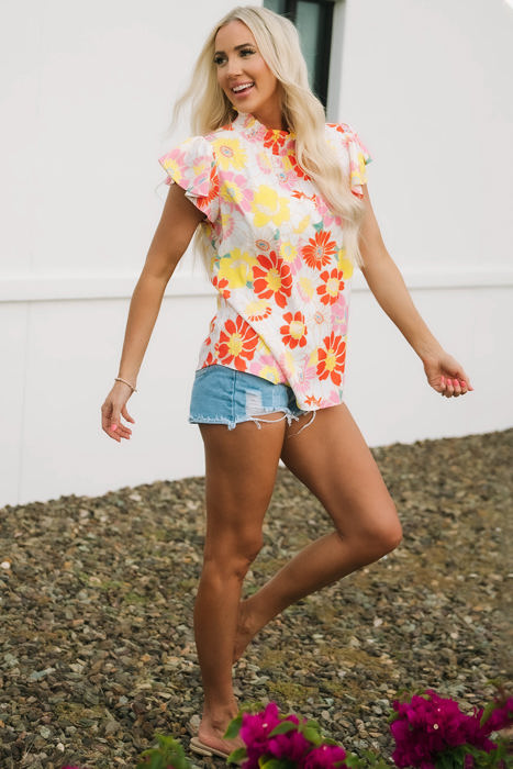 Judith Multicolor Flutter Sleeves Floral Blouse