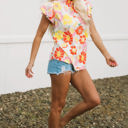  Judith Multicolor Flutter Sleeves Floral Blouse