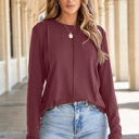  Judith Solid Exposed Seam Long Sleeve Top