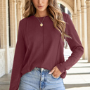 Black Small Judith Solid Exposed Seam Long Sleeve Top