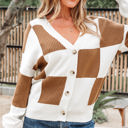 Khaki Medium Julia Checkered Button Sweater Cardigan