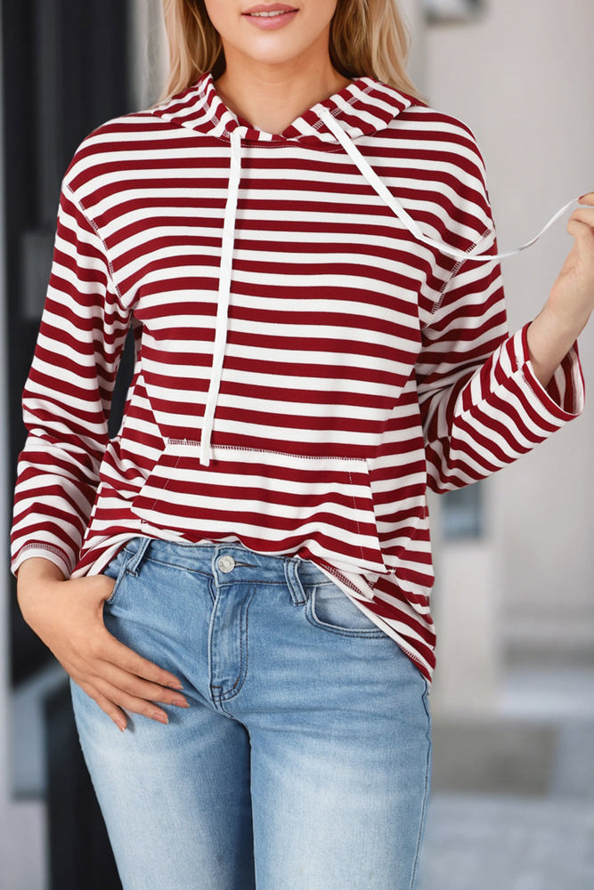 Julia Stripe Kangaroo Pocket Drawstring Hoodie