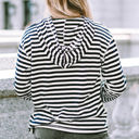  Julia Stripe Kangaroo Pocket Drawstring Hoodie