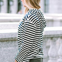  Julia Stripe Kangaroo Pocket Drawstring Hoodie