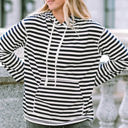  Julia Stripe Kangaroo Pocket Drawstring Hoodie