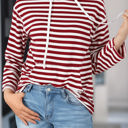 Red Large Julia Stripe Kangaroo Pocket Drawstring Hoodie