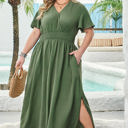  Juliana Plus Size Surplice Neckline Shirred Maxi Dress
