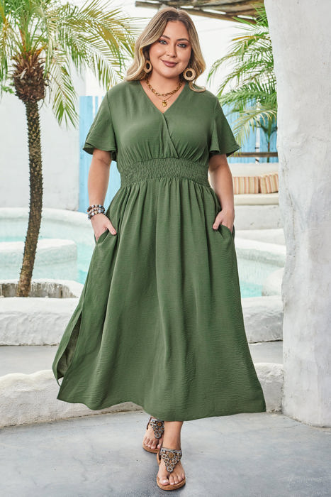 Juliana Plus Size Surplice Neckline Shirred Maxi Dress