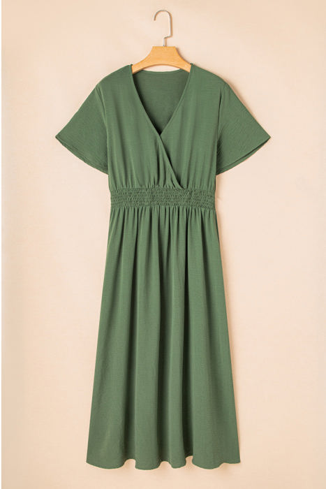 Juliana Plus Size Surplice Neckline Shirred Maxi Dress