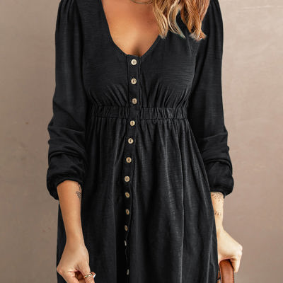 Julianna Button Up High Waist Long Sleeve Dress