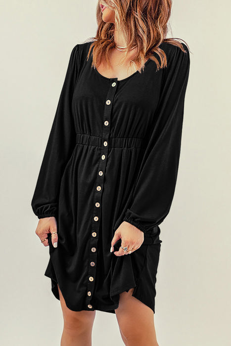 Julianna Button Up High Waist Long Sleeve Dress