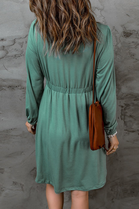 Julianna Button Up High Waist Long Sleeve Dress