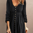 Black Large Julianna Button Up High Waist Long Sleeve Dress