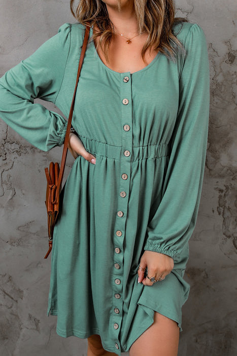 Julianna Button Up High Waist Long Sleeve Dress