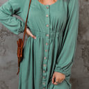 Green Large Julianna Button Up High Waist Long Sleeve Dress