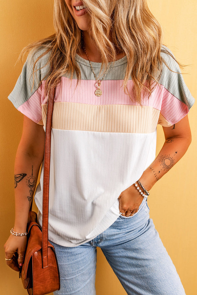 Julieta Ribbed Color Block Patchwork T-shirt