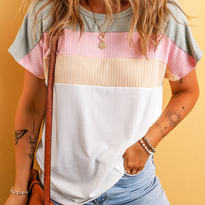 Julieta Ribbed Color Block Patchwork T-shirt