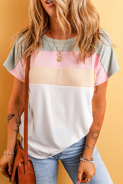 Julieta Ribbed Color Block Patchwork T-shirt