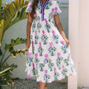 White XL Julietta Floral Puff Short Sleeve V Neck High Waist Maxi Dress