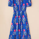 Sky Blue XL Julietta Floral Puff Short Sleeve V Neck High Waist Maxi Dress