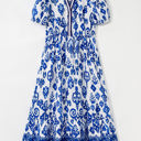 Blue XL Julietta Floral Puff Short Sleeve V Neck High Waist Maxi Dress