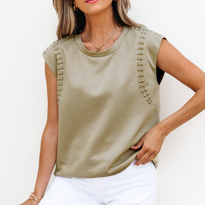 Julietta Studded Cap Sleeve Round Neck Top