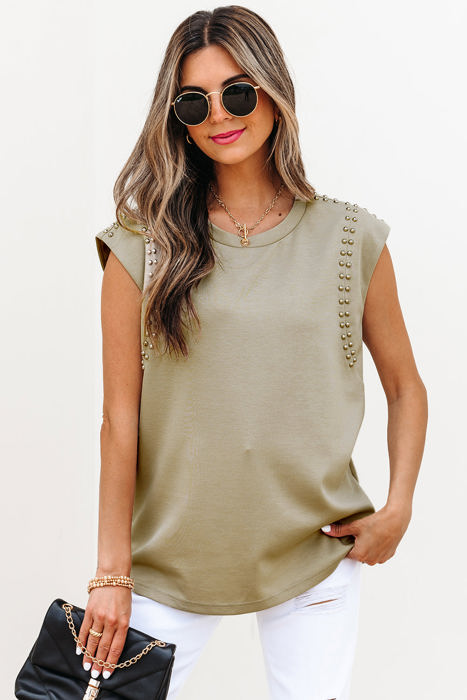 Julietta Studded Cap Sleeve Round Neck Top