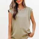  Julietta Studded Cap Sleeve Round Neck Top