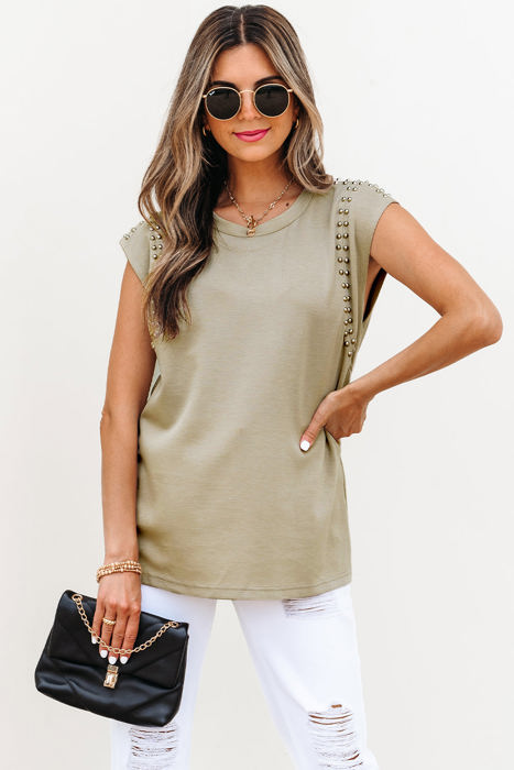 Julietta Studded Cap Sleeve Round Neck Top