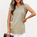  Julietta Studded Cap Sleeve Round Neck Top
