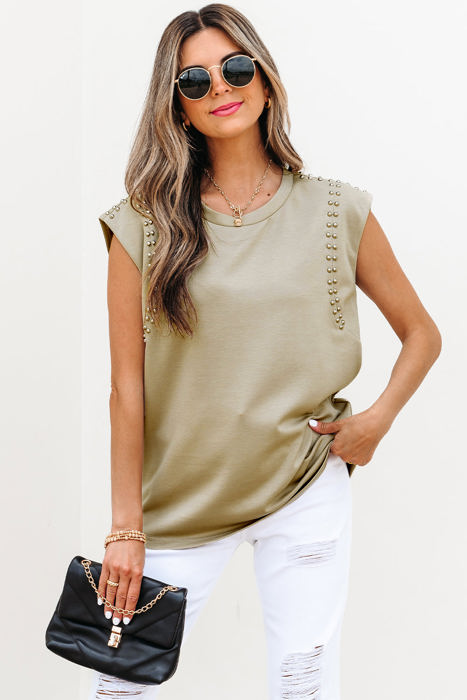 Julietta Studded Cap Sleeve Round Neck Top
