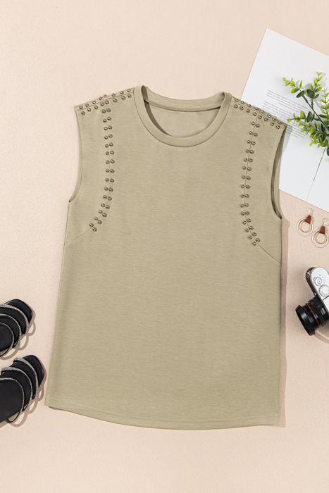 Julietta Studded Cap Sleeve Round Neck Top