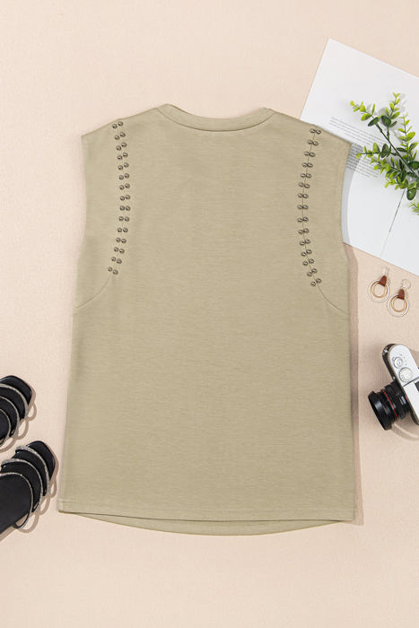 Julietta Studded Cap Sleeve Round Neck Top