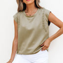Sage Green Medium Julietta Studded Cap Sleeve Round Neck Top