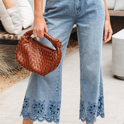 Juliette Embroidered Cropped Wide Leg High Waist Jeans
